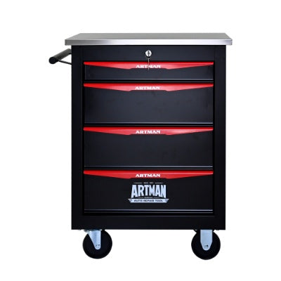 4 Drawers Multifunctional Tool Cart With Wheels,Metal Rolling Tool Cart Storage For Garage Workshop Warehouse Repair Shop--With Stainless Steel Roof- BLACK RED