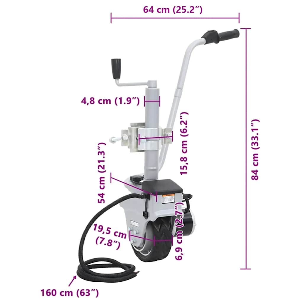Motorized Support Wheel for Trailers, 12V 350W