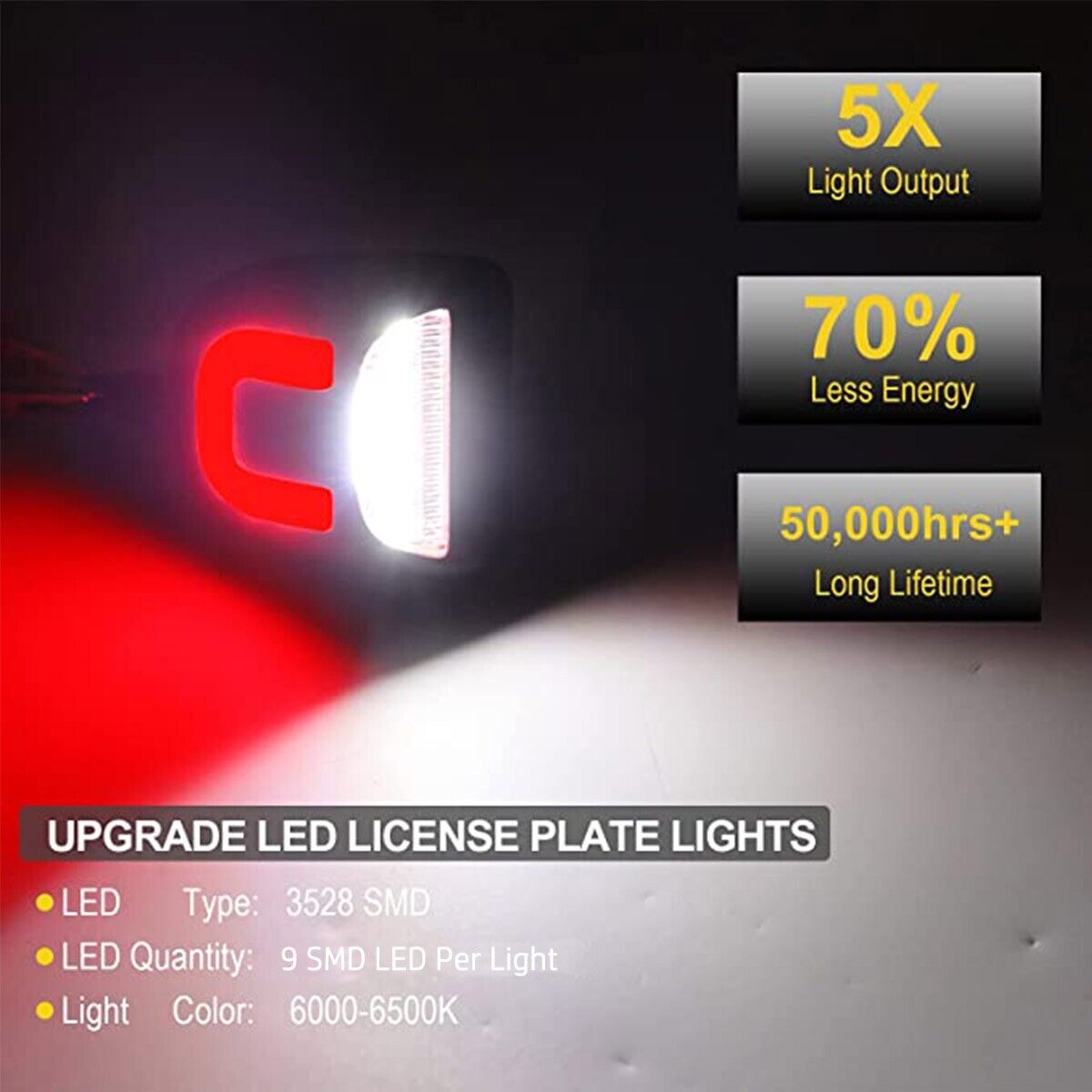2X LED License Plate Light Red DRL Tube Lamp For Silverado GMC Sierra 1500 2500