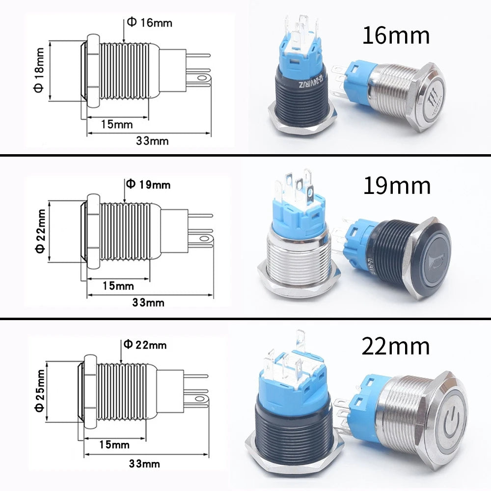 Metal push button switch momentary latching switches
