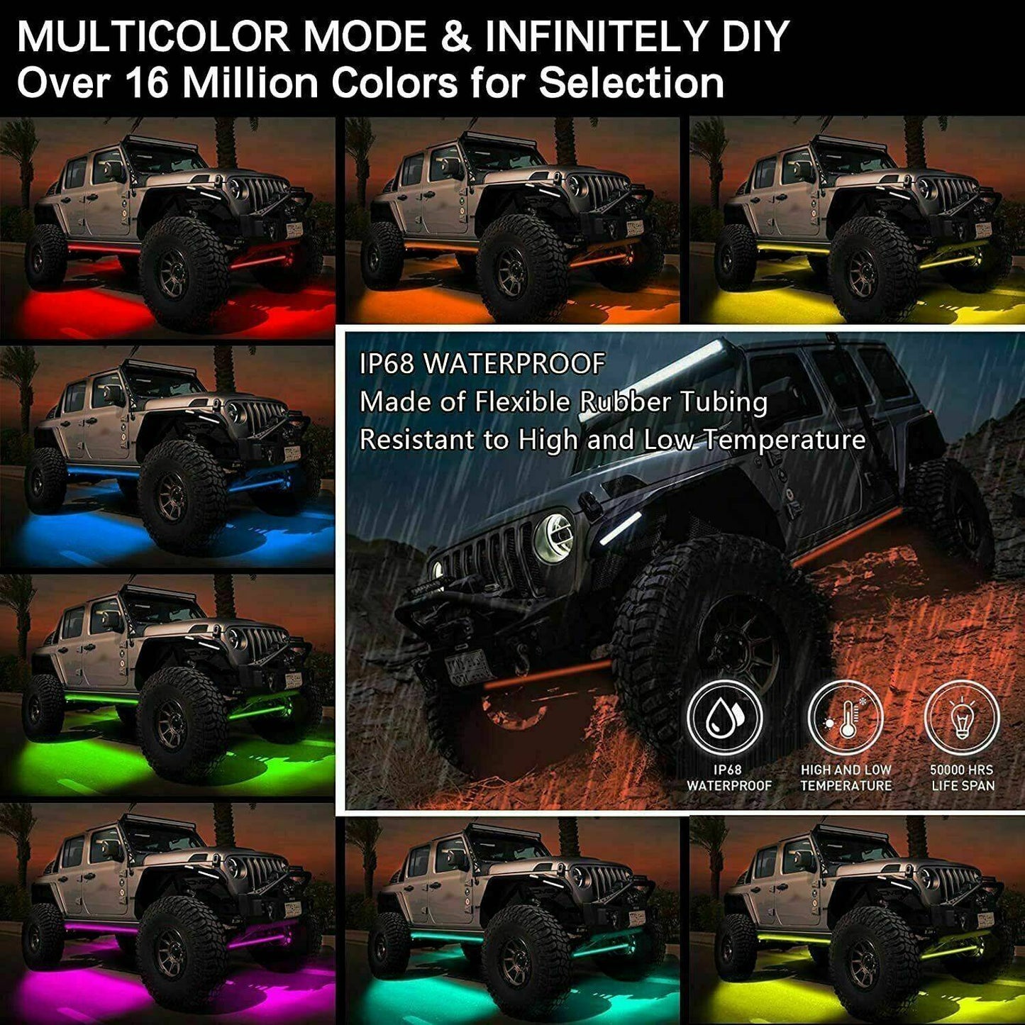 6x Car Underglow Neon Accent Strip Lights Kit RGB Million Multi-Color Music Lamp