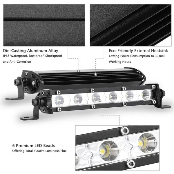 Light Bar Single Row Offroad Spot Lights 18W Ultra Slim Straight