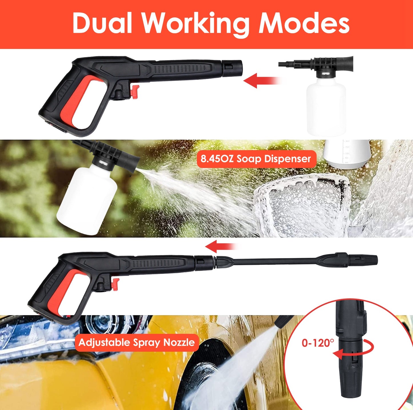 1Pc Electric High Pressure Washer 1740PSI Powerful Car Washer Pressure Cleaner With Adjustable Spray Nozzle Soap Dispenser IPX5 Waterproof For Patio Garden Driveway