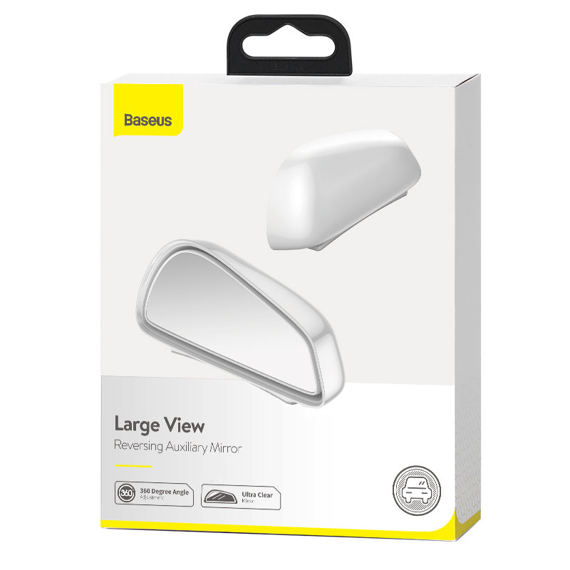 Car wide-angle reversing auxiliary mirrors – white packaging box with product render