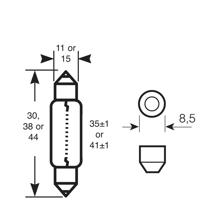 264 Bulb 12v 10w (C10W) Number Plate & Interior Festoon Bulb