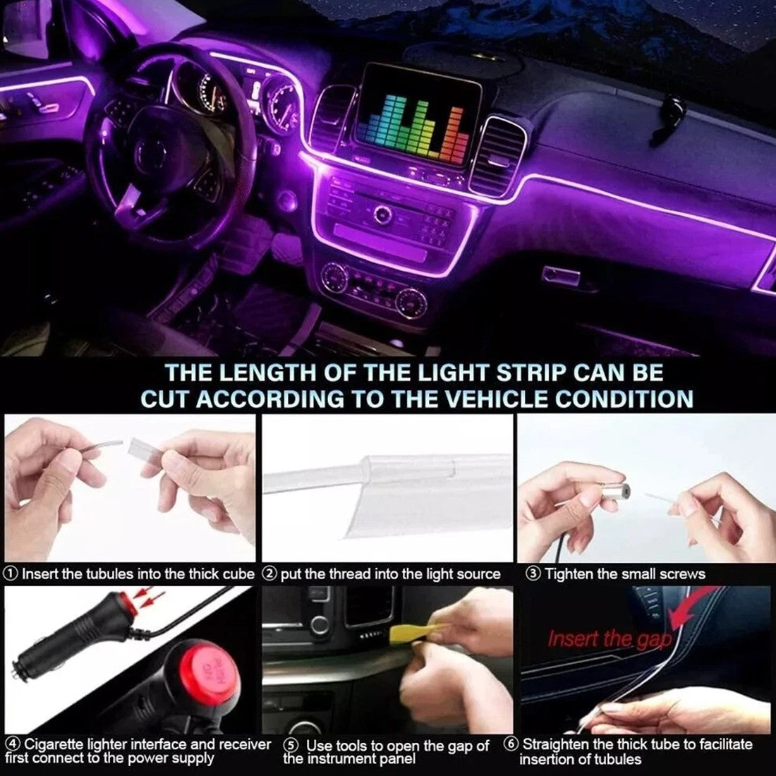 Interior LED Ambient Light Kit – RGB Fibre-Optic, App & Music Sync (5-in-1) - image 5