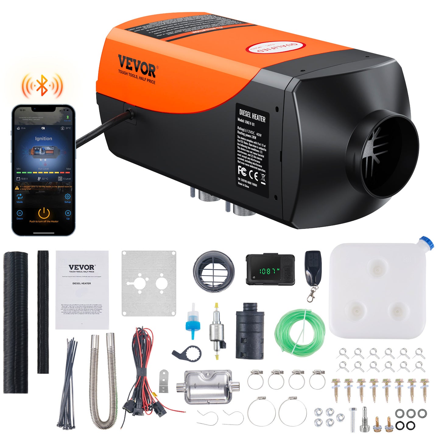 Air Heater 12V 2KW Bluetooth App LCD Display For Car Bus RV Indoors