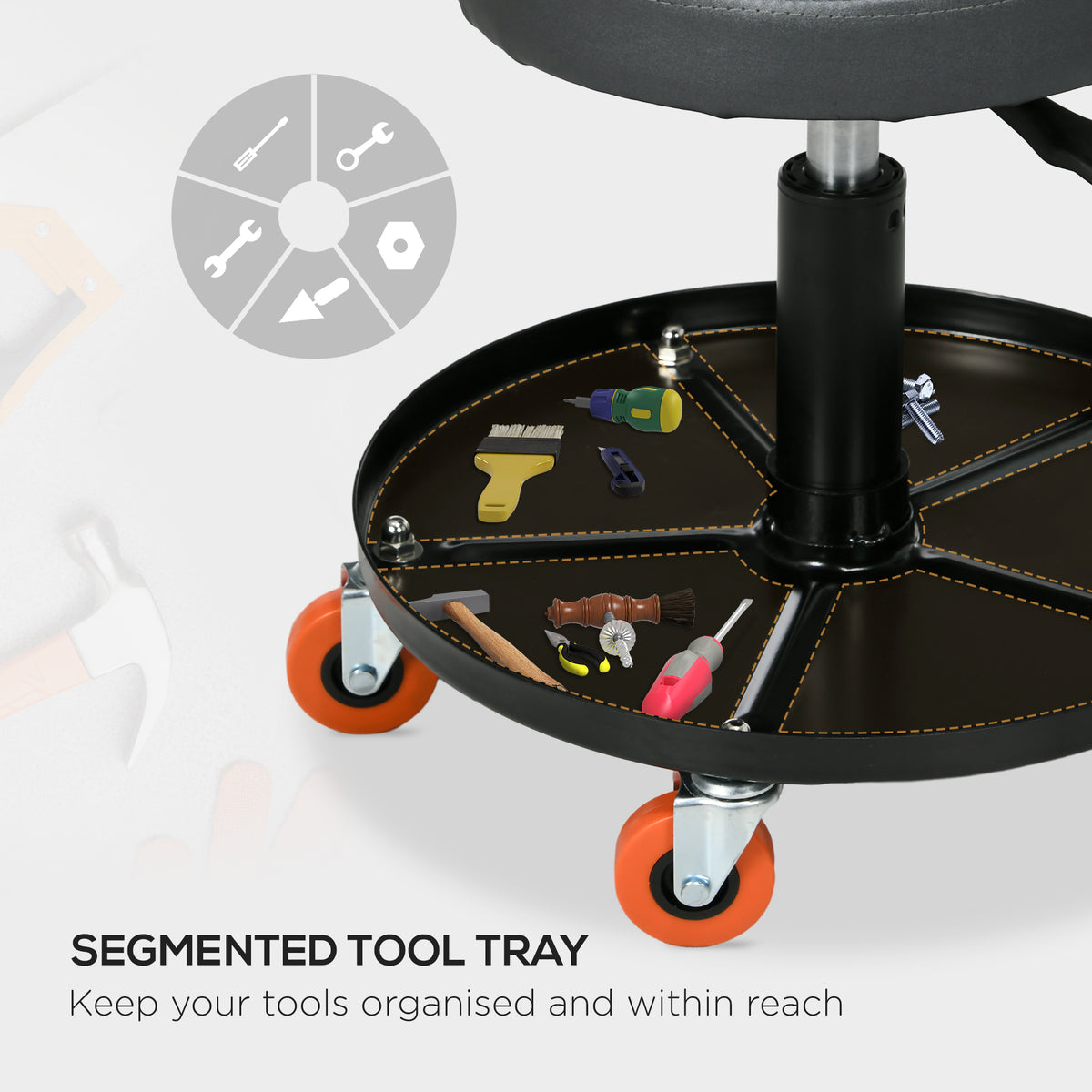 Mechanic Workshop Stool – Adjustable, Rolling with Tool Tray - image 3