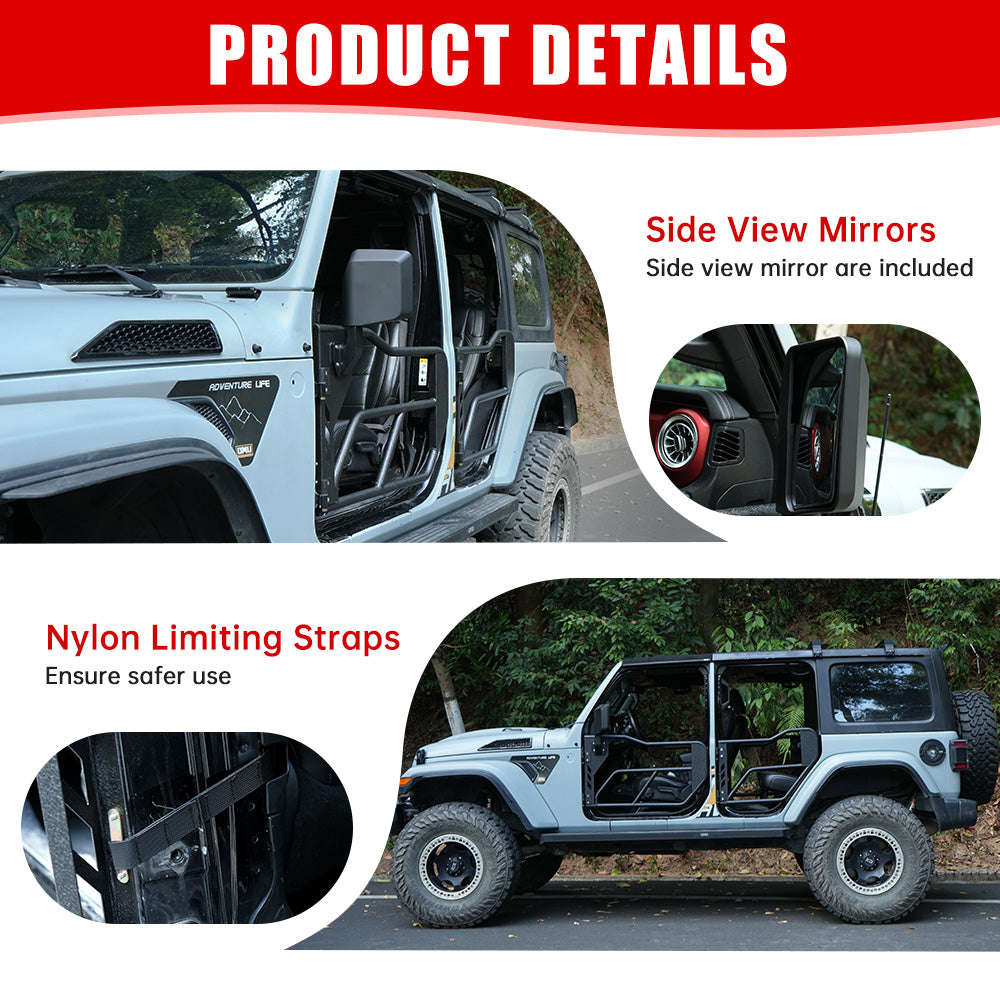Tube Doors With Side View Mirror For 2018-2024 Wrangler JL