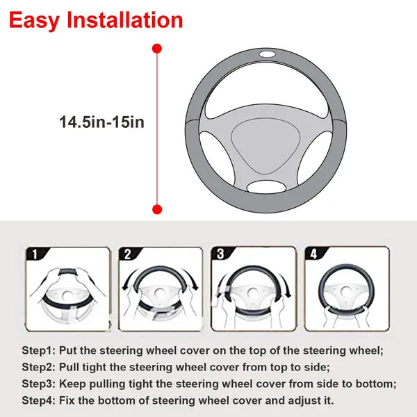 Steering Wheel Cover 14.5in-15in Diameter Universal Fiber Leather Car Steering Wheel Protector