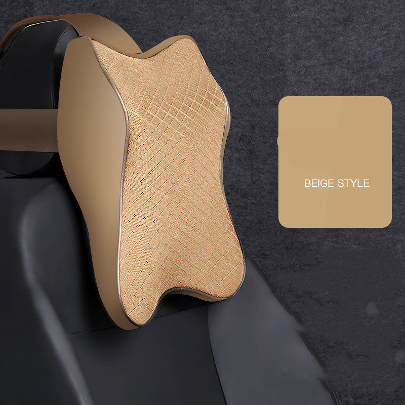 Car Headrest Neck Pillow – Beige or Black - Beige large size