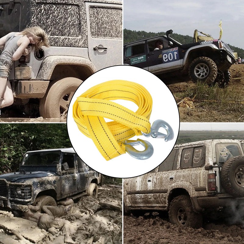 Tow Rope 3 Tonne – 4m with Hooks, Hi-Vis Yellow - UKH282001