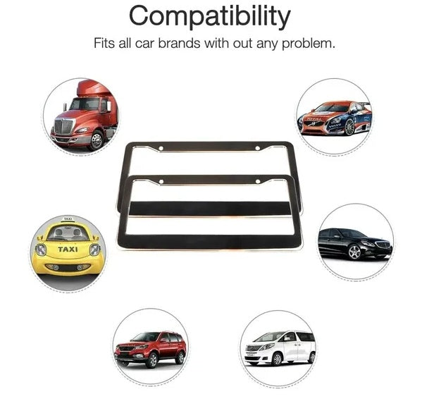 2PCS Chrome Stainless Steel Metal License Plate Frame Tag Cover With Screw Caps