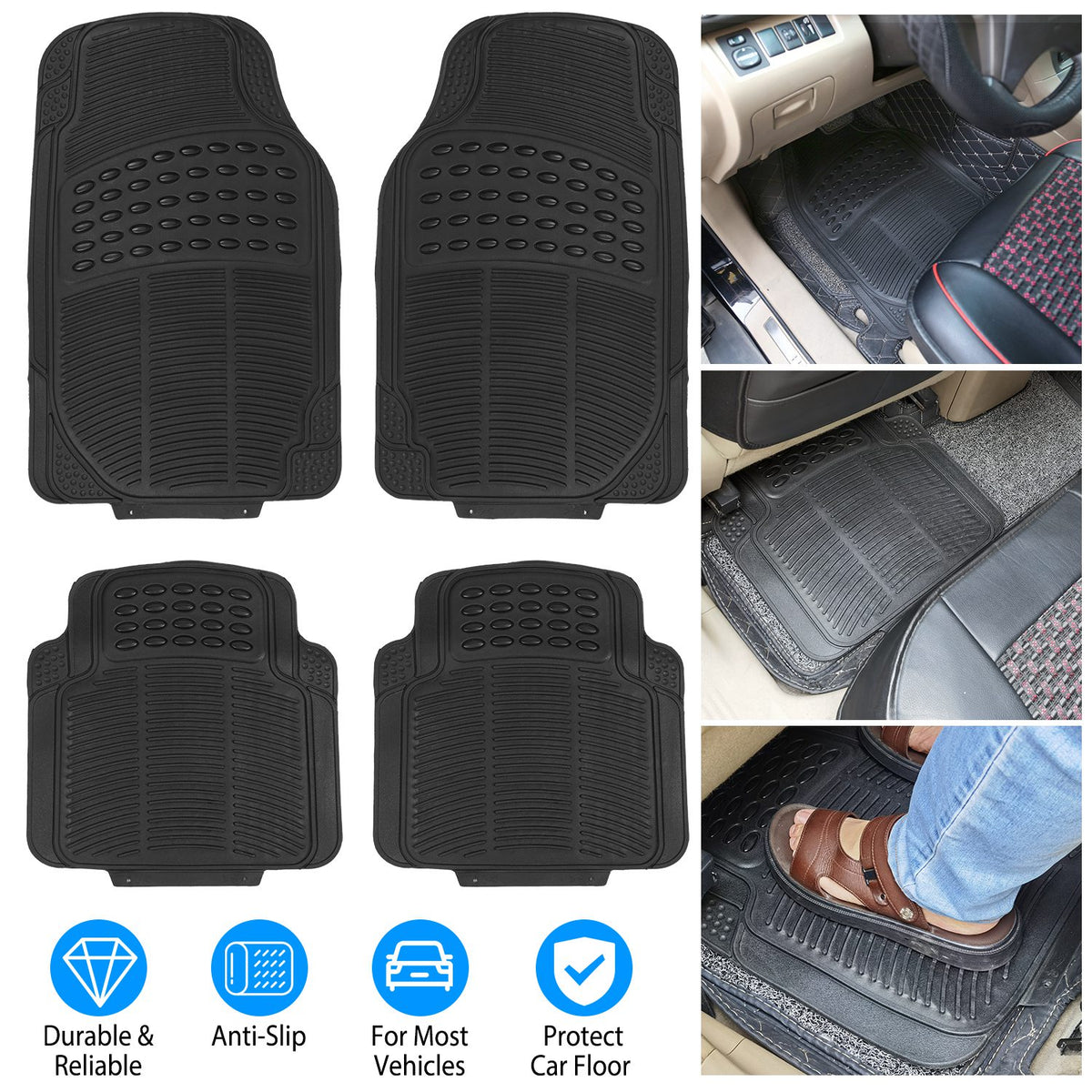 1Set Automotive Floor Mats With Front And Rear PVC Rubber Floor Mats Heavy Duty Drive Vehicle Car Mats With Trimmable Design Fit Most Cars SUVs Trucks