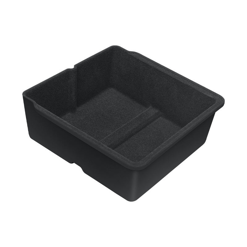 Centre console organiser for refreshed Tesla Model 3 and Model Y – close-up of the empty organiser tray