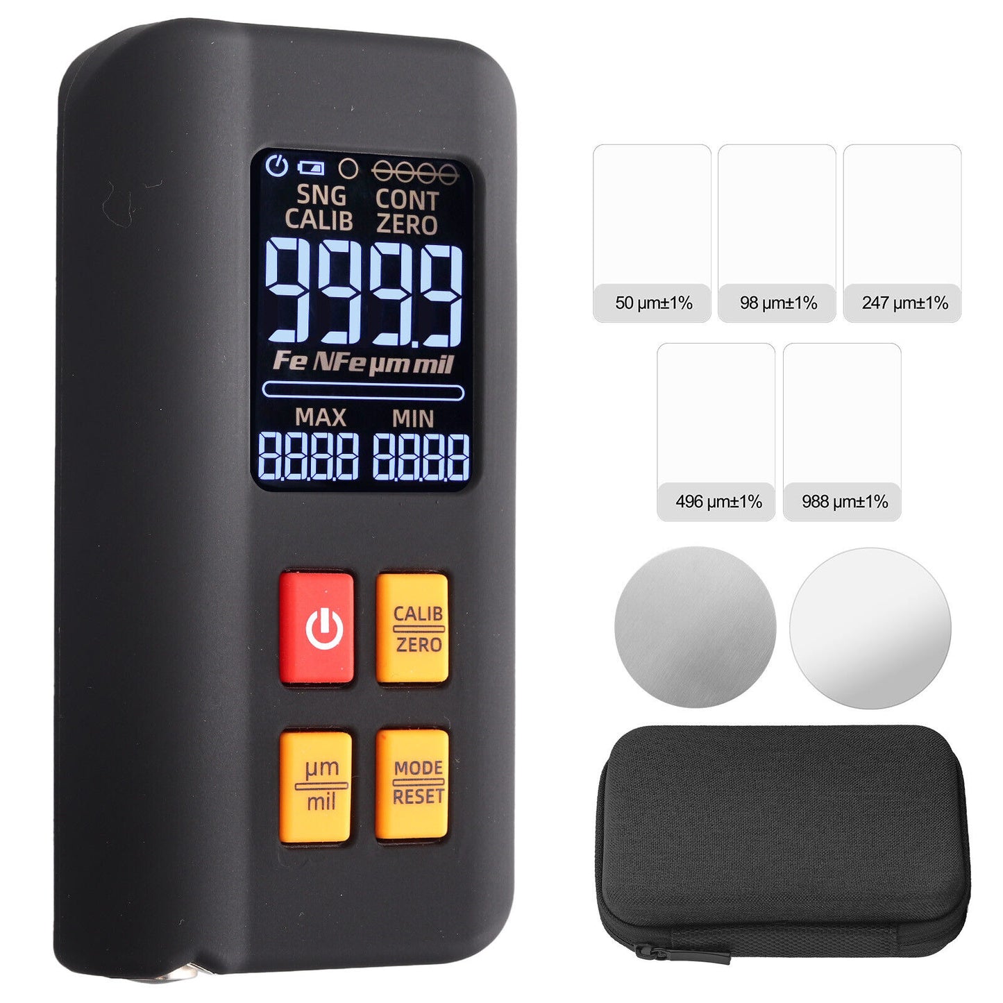 LCD Digital Thickness Gauge Car Coating Paint Film Depth Tester Fe NFe Probe