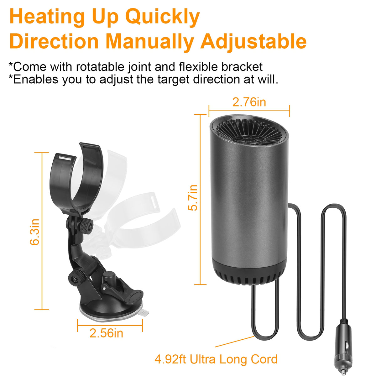 1Pc 12V 150W Or 24V 216W Portable Car Heater 2 In 1 Heating Cooling Fan Rotatable Demister Defroster With 4.92ft Cord