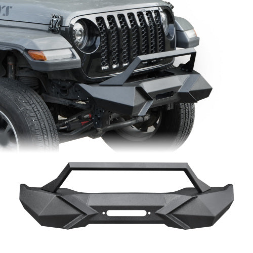 X Style Front Bumper With Winch Plate Compatible With Wrangler JK 2007-2018 JL 2018- Heavy Duty Black Textured Manganese Steel Construction, Perfect For On And Off-Road Used