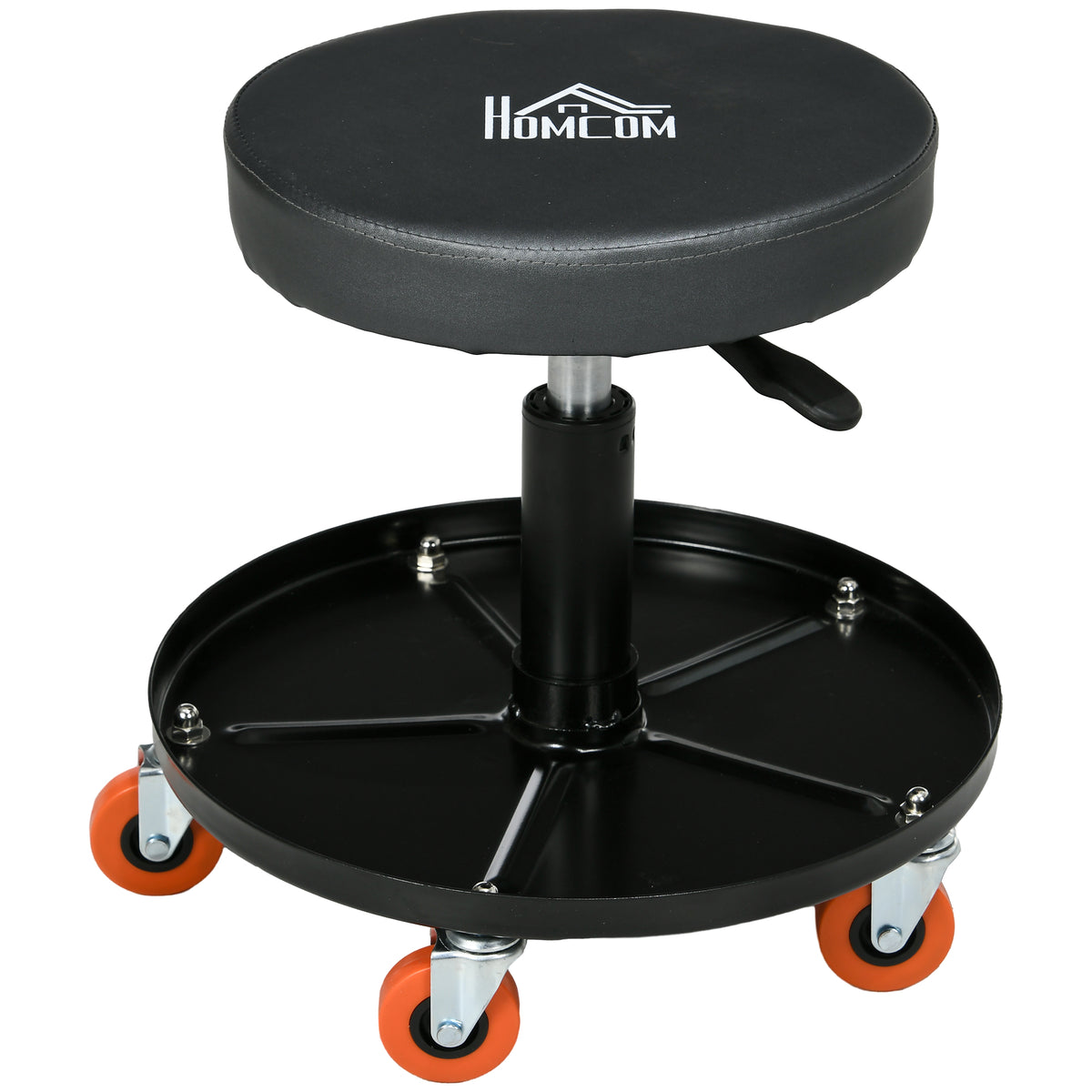 Mechanic Workshop Stool – Adjustable, Rolling with Tool Tray - Black