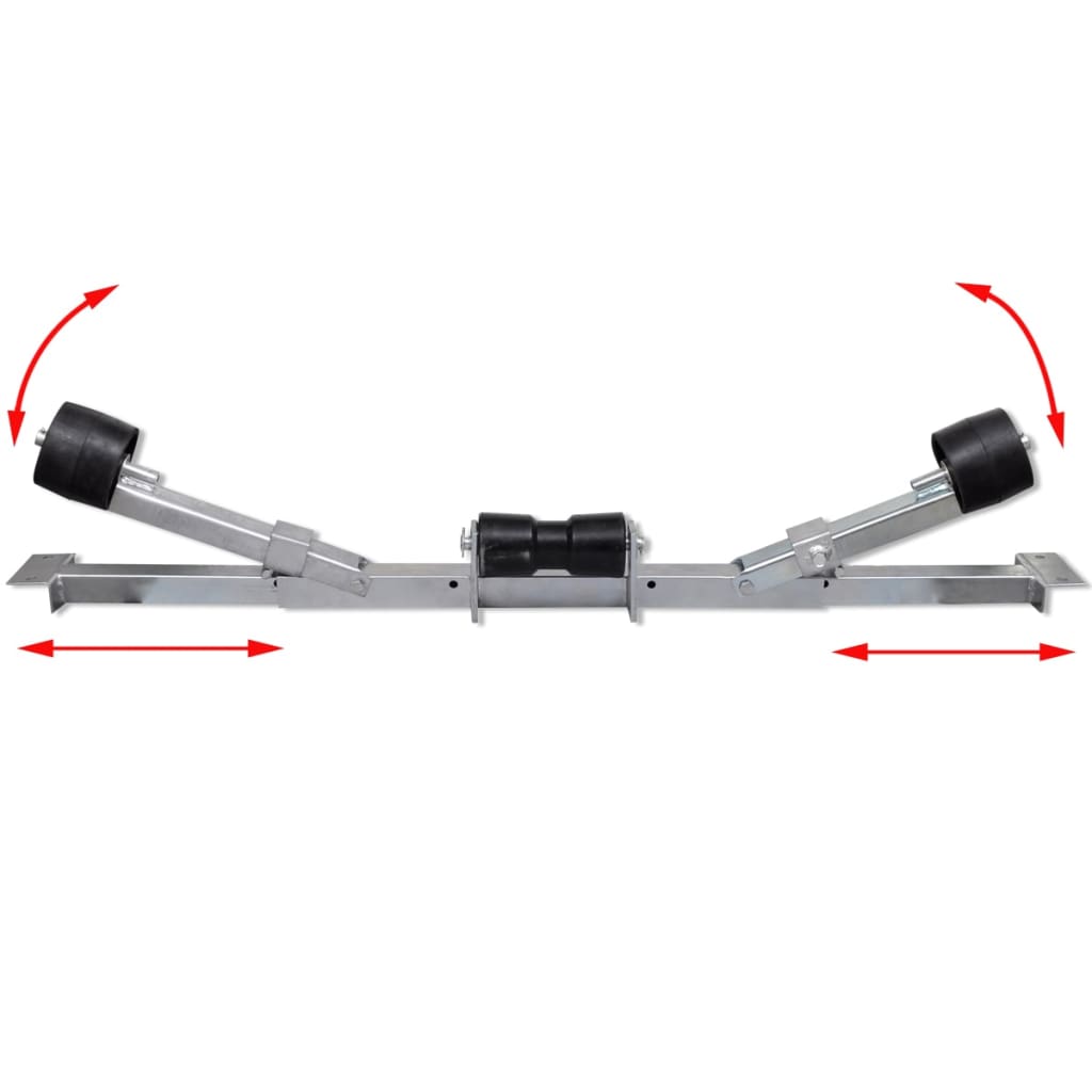 Centering aid for lower support of boat trailers with keel rollers