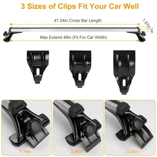 47.24in Universal Top Roof Rack Cross Bar Cargo Carrier Aluminum Crossbar Rack With 165LBS Capacity Fit For Most Vehicle Wagon Car Without Roof Side Rail