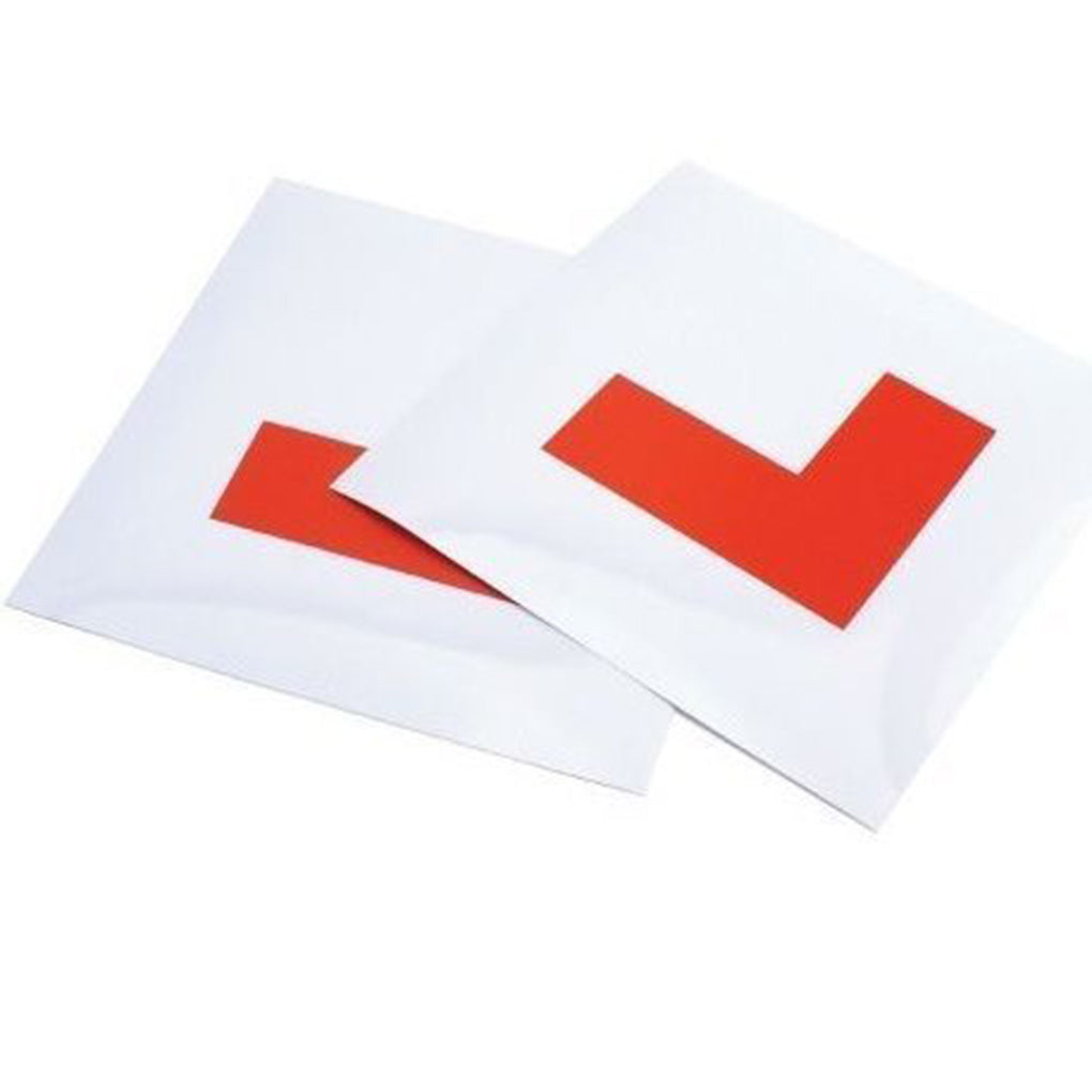 Magnetic L plates for learner drivers, 178mm – two L plates curled showing glossy fronts