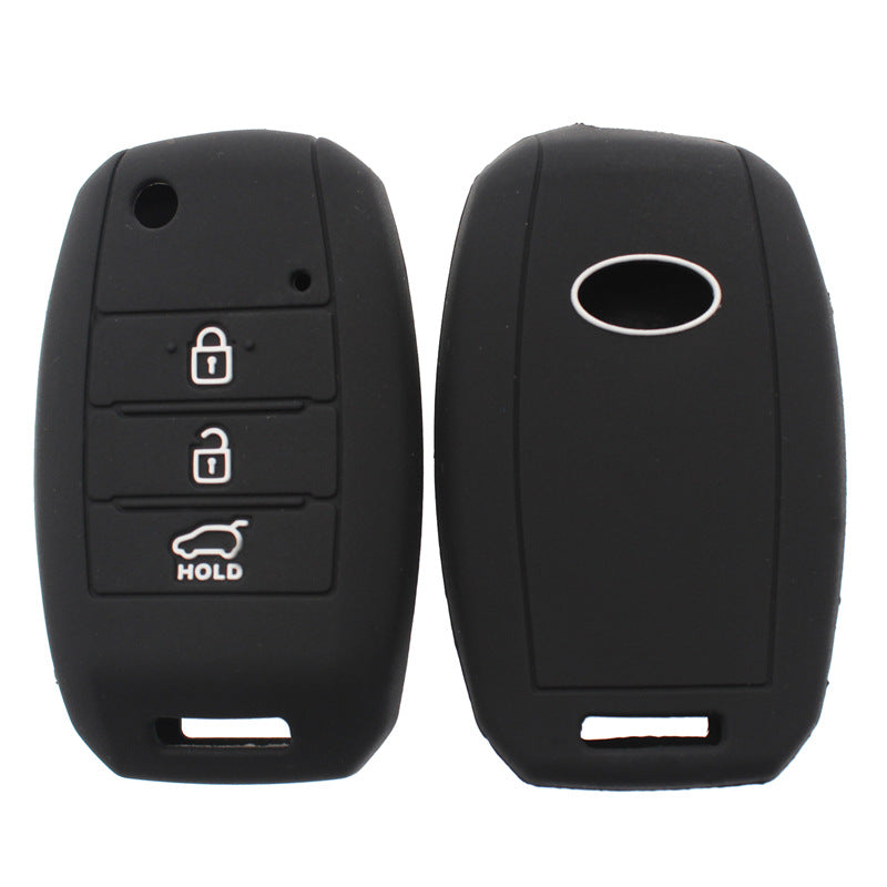 Key fob cover for Kia & Hyundai 3-button folding keys – silicone – black cover shown front and back