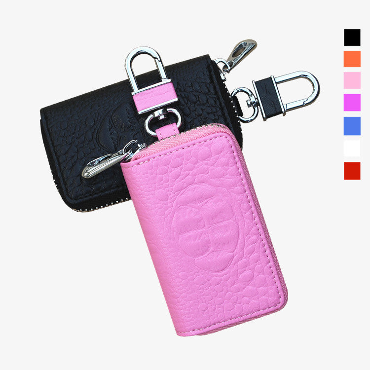 Crocodile-pattern leather car key case – universal – pink and black cases with keyring clips