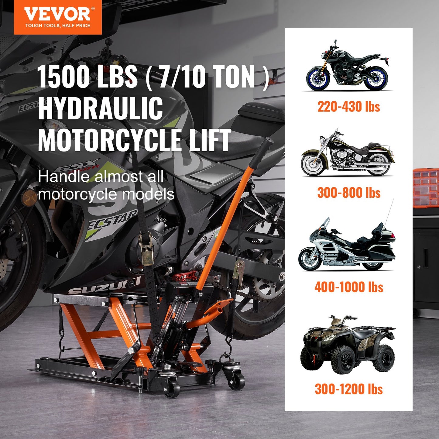 Motorcycle Hydraulic PumpJack 680.4 Kg ATV Dirt Bike Stand