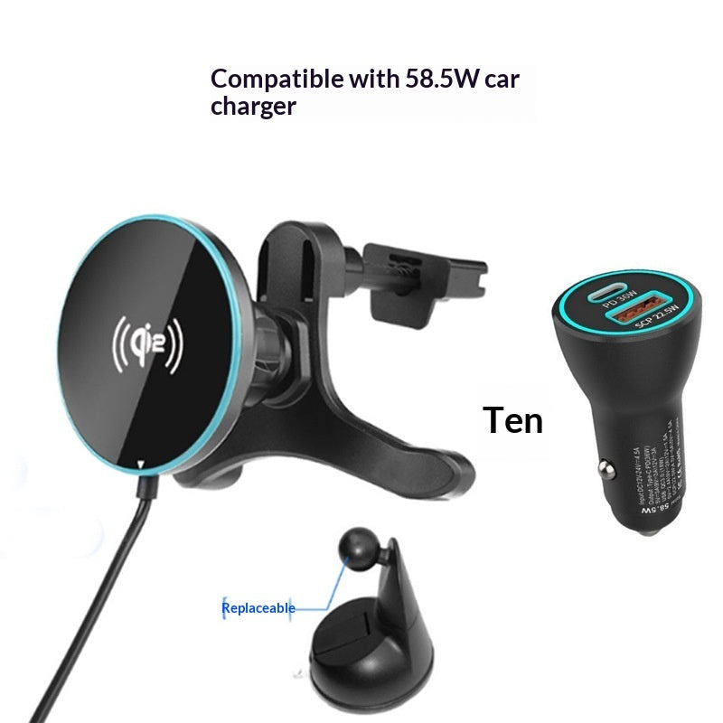 Magnetic Wireless Car Charger Mount – 25W Qi2.2, Vent & Suction - Black / With 58.5W car charger