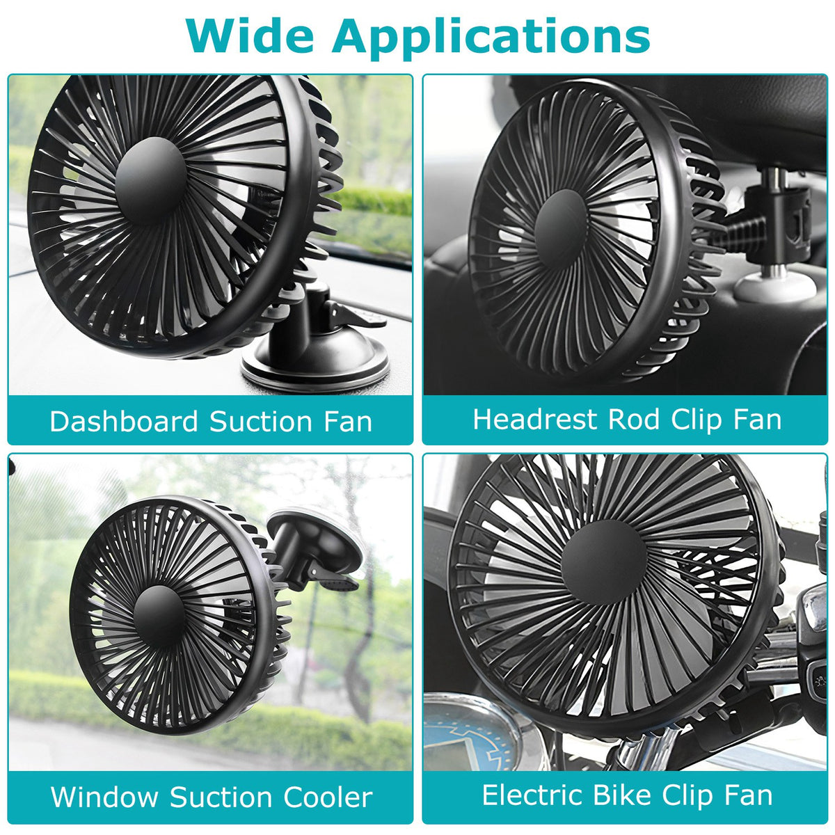 1Pc Car Cooling Fan Portable Rotatable USB Vehicle Fan Backseat Clip Fan Dashboard Window Suction Fan For SUV RV Pickup With 3 Speeds