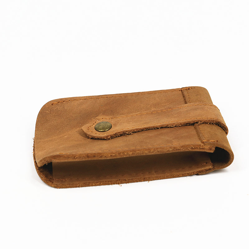 Vintage leather car key pouch – brown – top view of open pouch interior