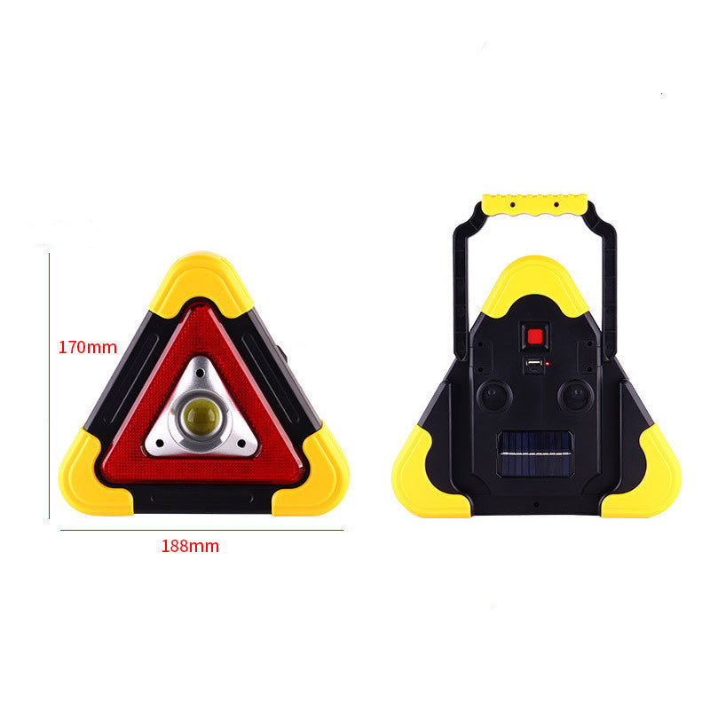 Folding tripod car warning triangle – front and back views with dimensions