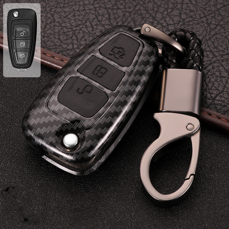 Key fob cover for Ford folding & smart keys – carbon-look – black carbon-look folding case with gunmetal keychain
