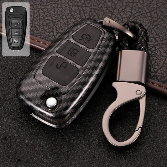 Key fob cover for Ford folding & smart keys – carbon-look – black carbon-look folding case with gunmetal keychain