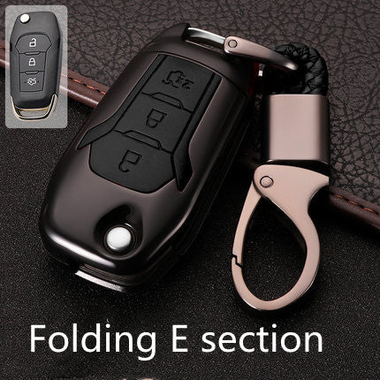 Key fob cover for Ford folding & smart keys – carbon-look – black case with black buttons, folding e section label