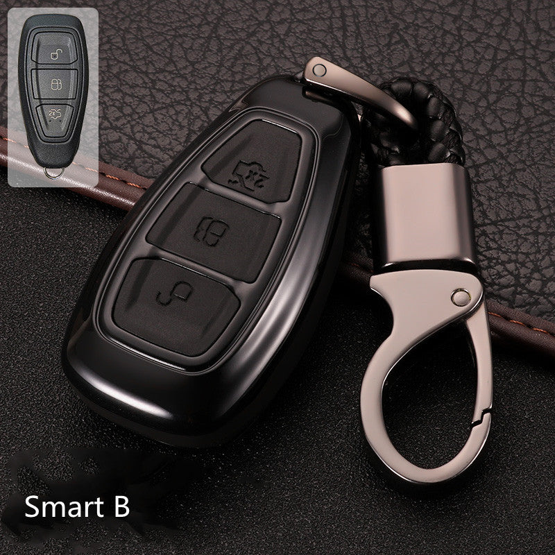 Key fob cover for Ford folding & smart keys – carbon-look – black case with black buttons, smart b style