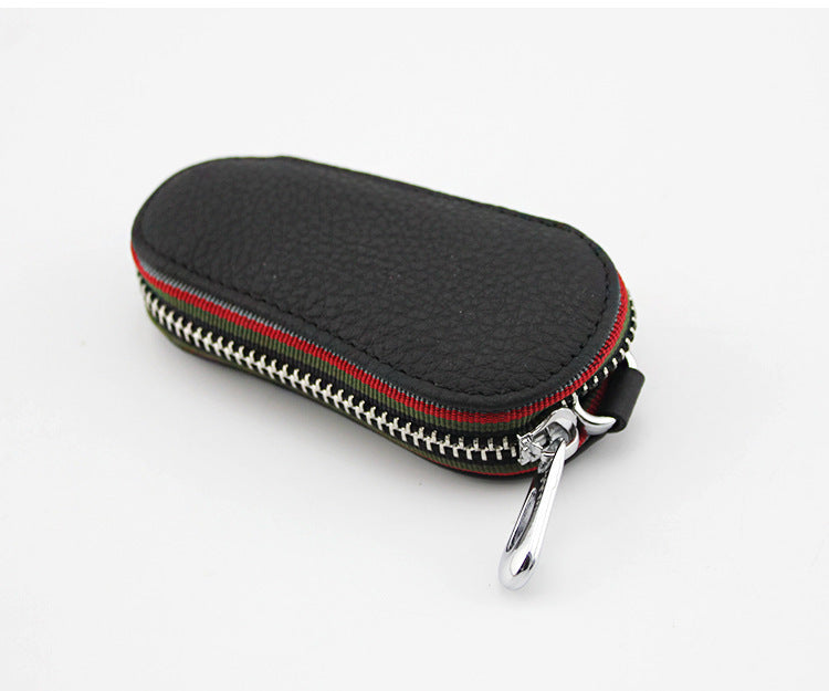 Leather zip car key case – universal – black case shown closed on plain background