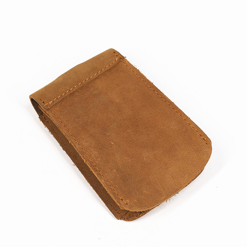 Vintage leather car key pouch – brown – plain tan pouch without strap, closed view