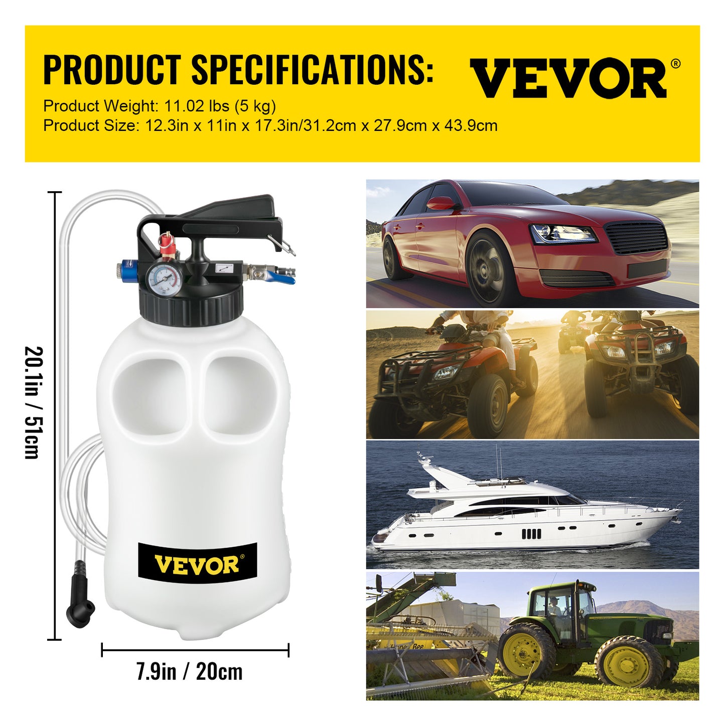 VEVOR Transmission Fluid Pump 2 Way Manual ATF Refill System Dispenser, Oil And Liquid Extractor 10 Liter Large Capacity, Automatic Transmission Fluid Pump Tool Set With 14 Pieces ATF Filler Adapters