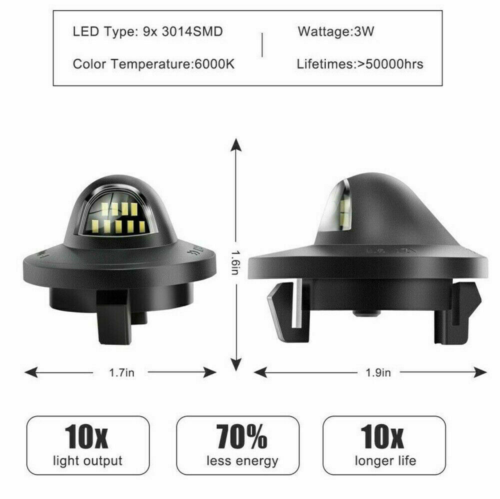 2x LED License Plate Light Tag Lamp Assembly Replacement For Ford F150 F250 F350