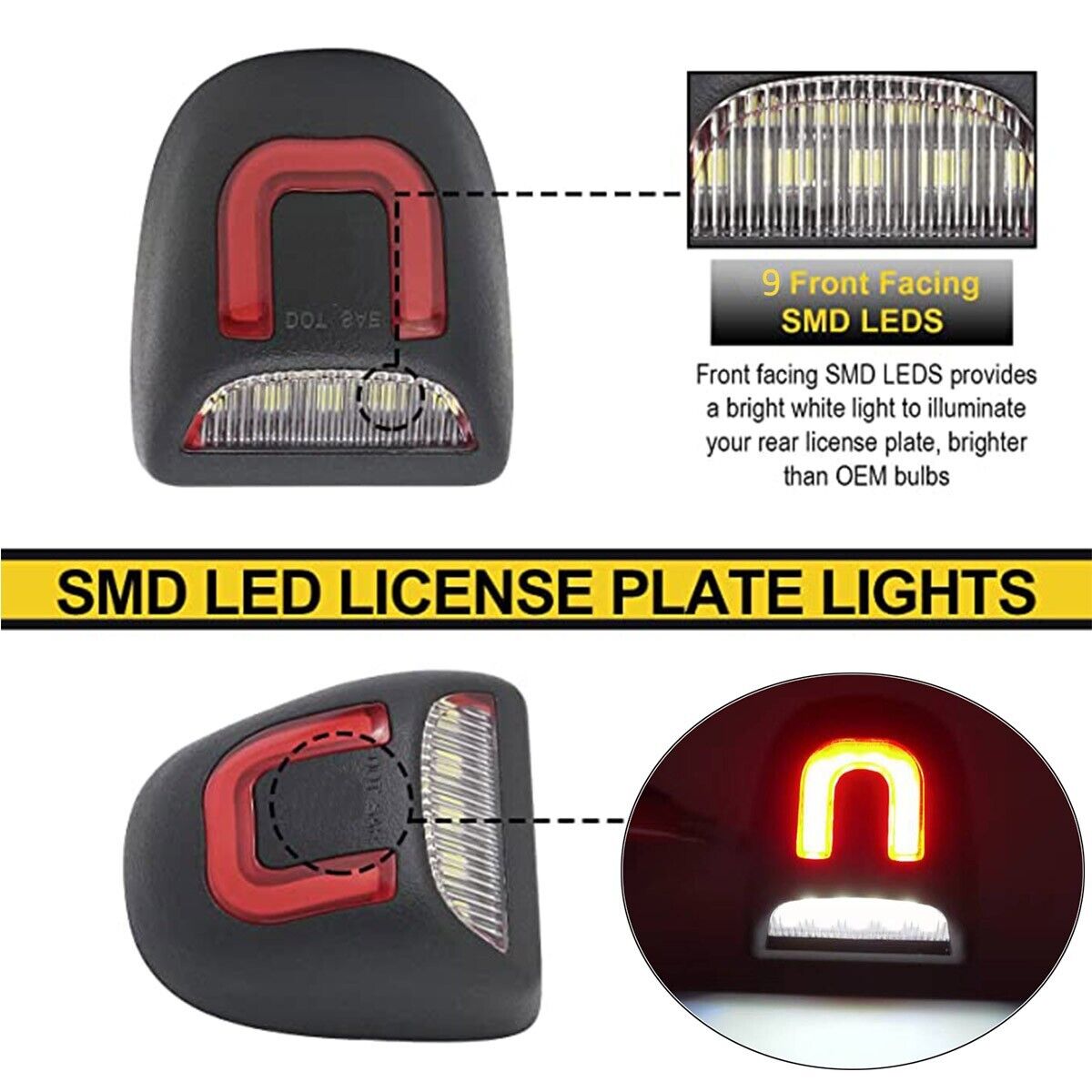2X LED License Plate Light Red DRL Tube Lamp For Silverado GMC Sierra 1500 2500