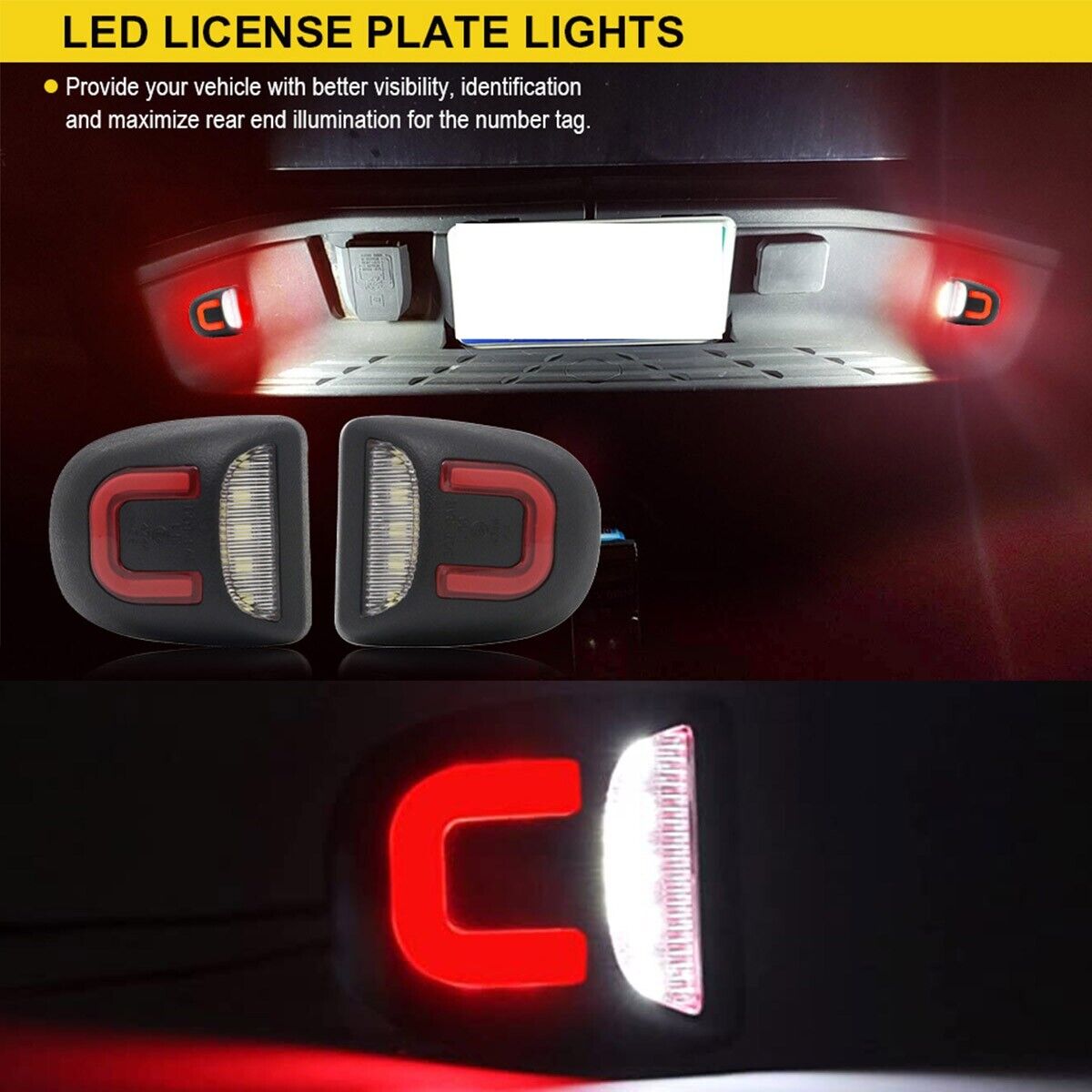 2X LED License Plate Light Red DRL Tube Lamp For Silverado GMC Sierra 1500 2500