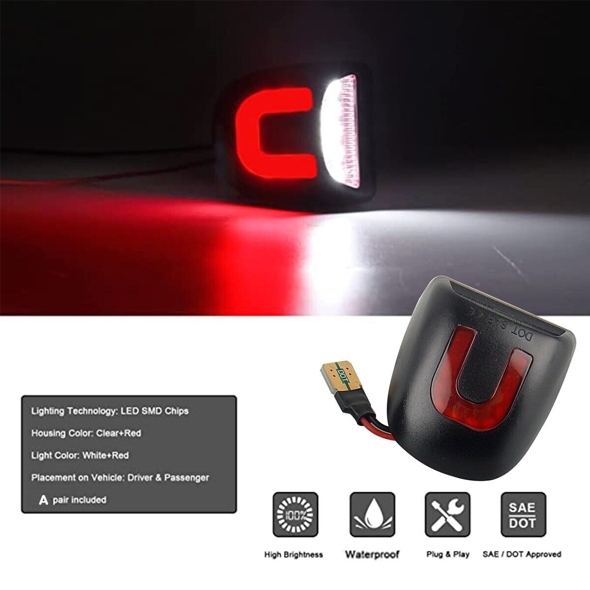 2X LED License Plate Light Red DRL Tube Lamp For Silverado GMC Sierra 1500 2500