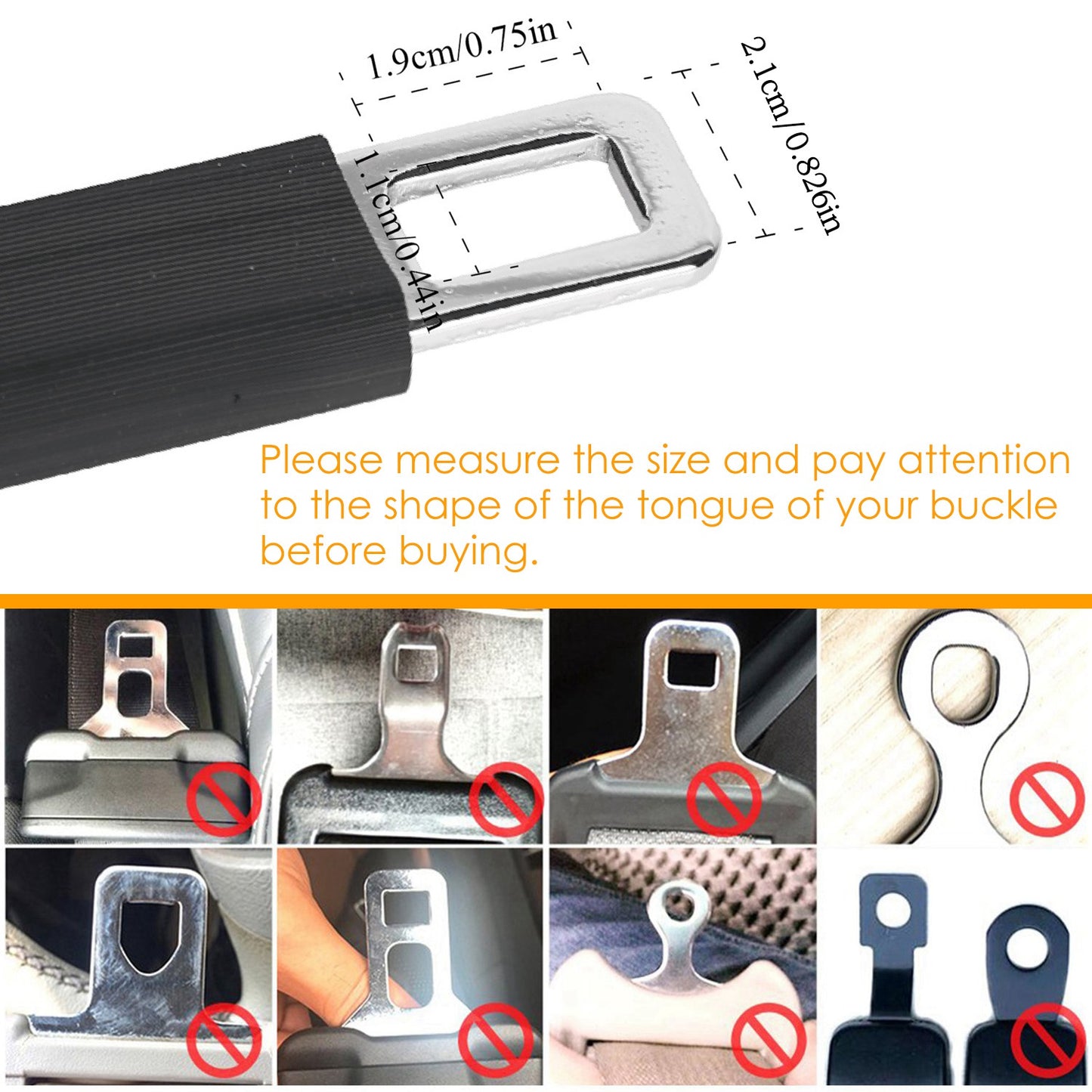 2Pcs Car Seat Belt Extender 9in Buckle Tongue Webbing Extension Safety Belt Auto Belt Clip Lengthening
