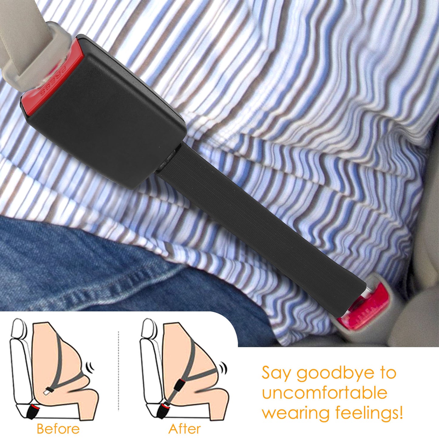 2Pcs Car Seat Belt Extender 9in Buckle Tongue Webbing Extension Safety Belt Auto Belt Clip Lengthening