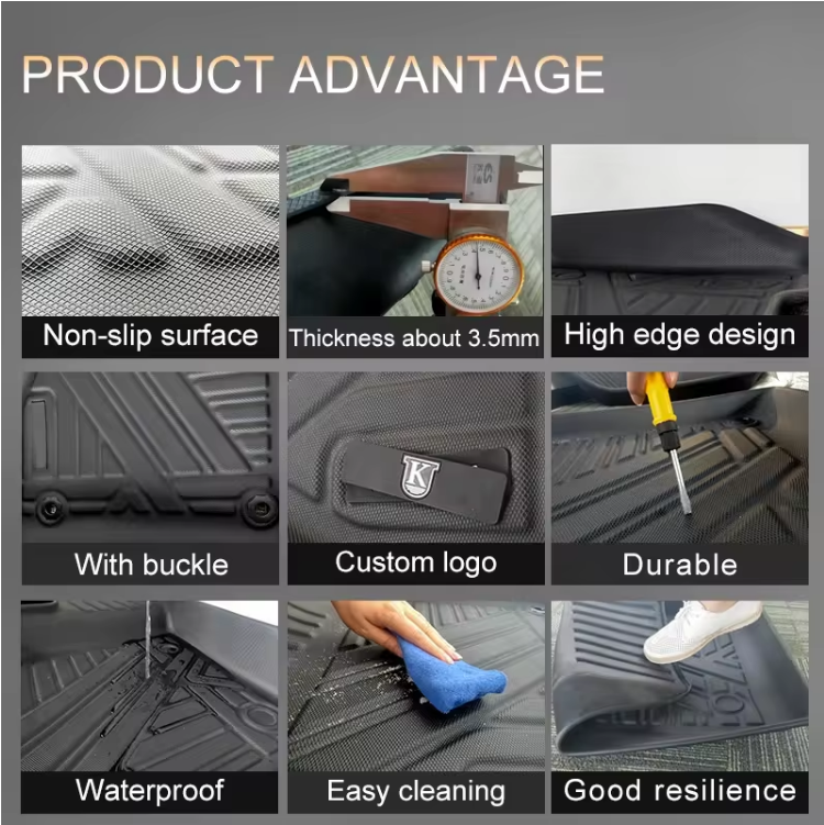 Odorless TPE Floor Mat For Tesla Model 3 2023-2025 6 PCS Waterproof Duty-Proof Fully Surrounded Floor Liner Protection Foot Pad