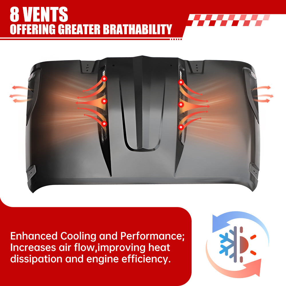 The Avenger Style Replacement Hood Compatible With 2007-2018 J Eep Wrangler JK JKU Unlimited Rubicon Black