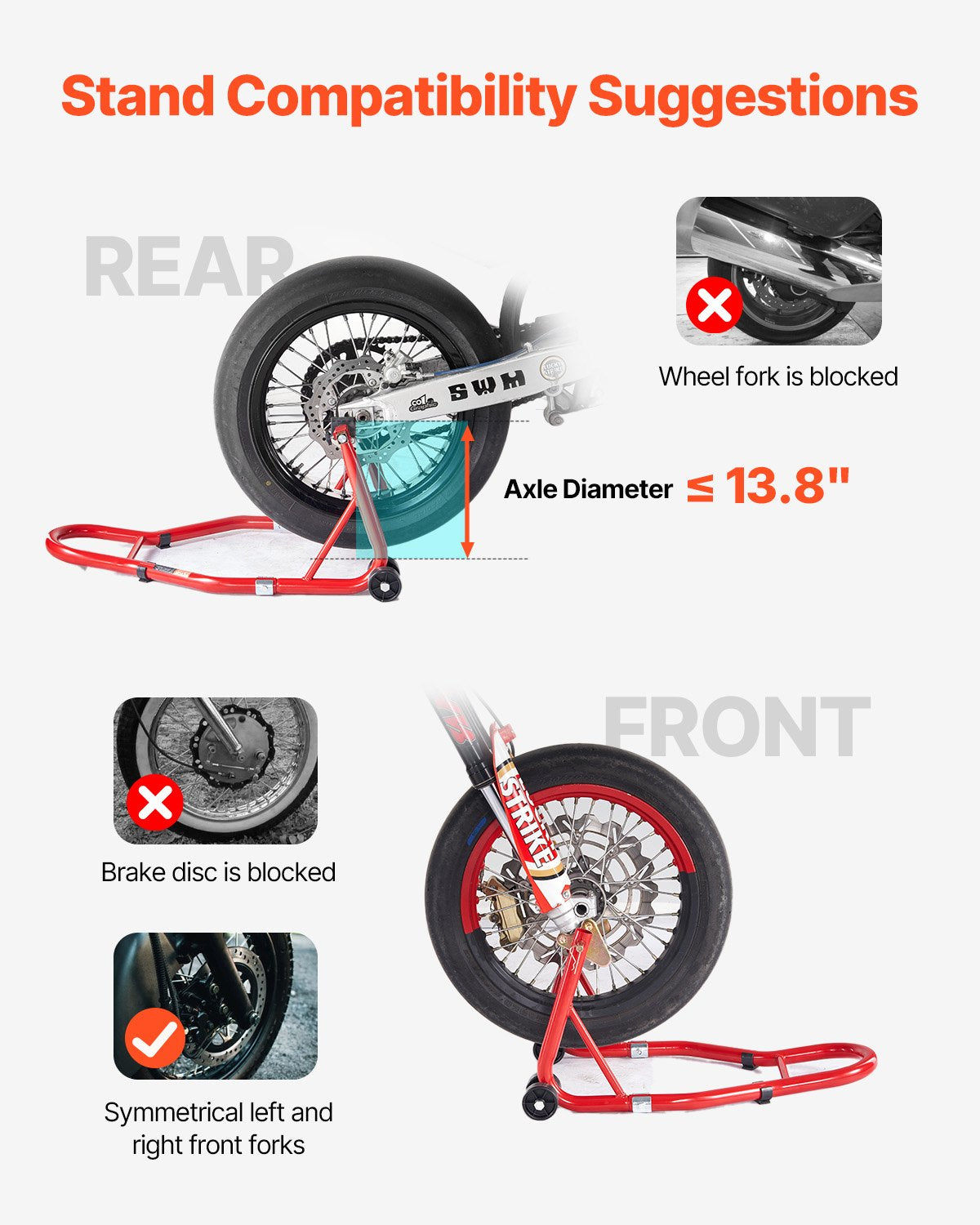 Motorcycle Stand Lift, 850lbs Capacity Front Rear Combo Stand Lift, Front Wheel Dual-Fork Stand, Rear U,L Fork Swingarm Spool Stand, For MostYamaha HondaKawasaki SuzukiMotorcycles, Red