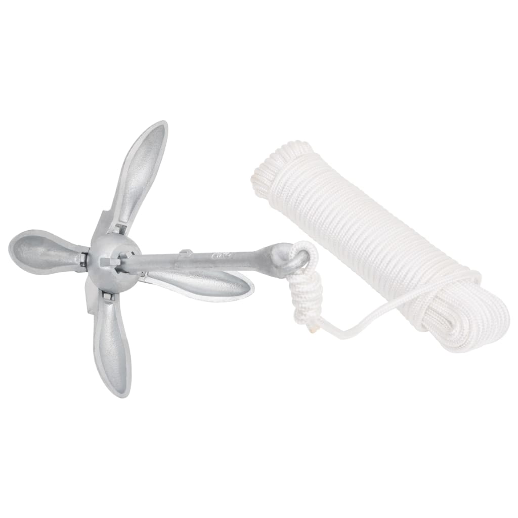 Folding Anchor with Rope Silver Malleable Cast Iron   Folding Anchor